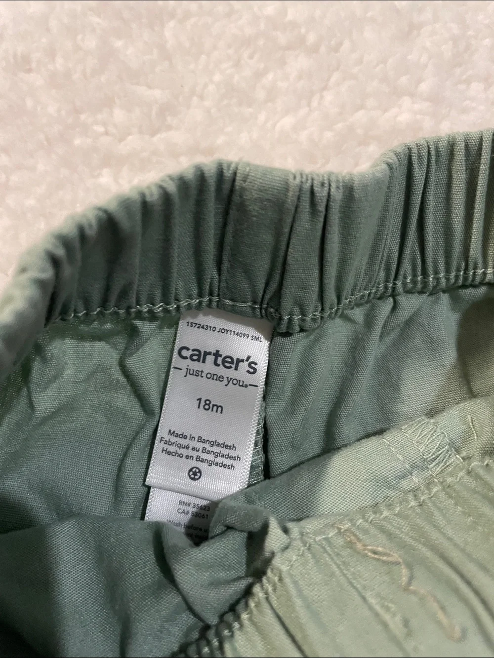 Carter's White Pineapple Button-Up Top with Sage Green Shorts
